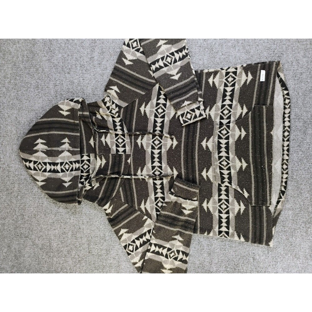 KORI Women's Large Hooded Cardigan Sweater Southwestern Aztec Gray Black Boho